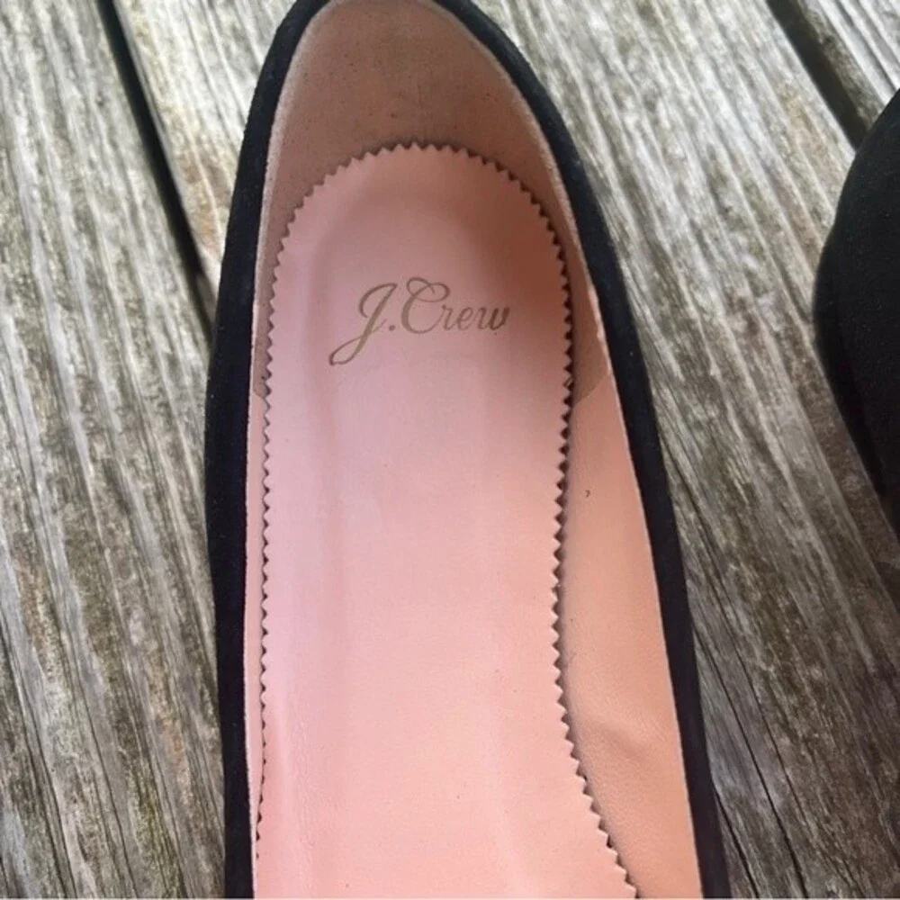 J.Crew Pointed Toe Suede Flats with Crystal Buckle Details in Black 7 NWOB